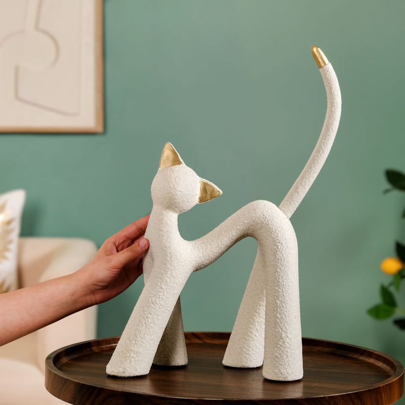 White Resin Table Top Cat Statue