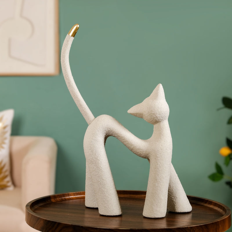 White Resin Table Top Cat Statue