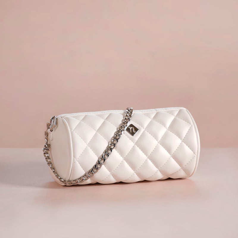 Mini Barrel Bag With Chain Strap White