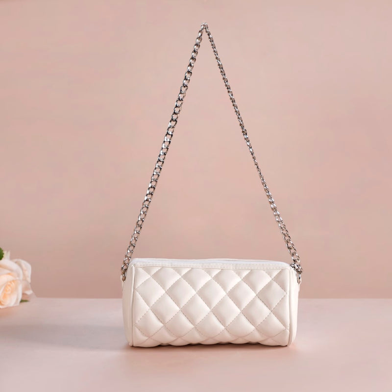 Mini Barrel Bag With Chain Strap White