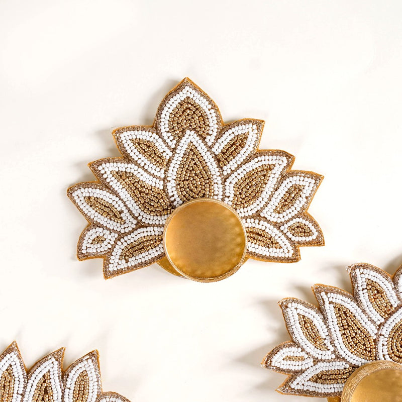 Lotus Tealight Candle Holder Set of 4 White