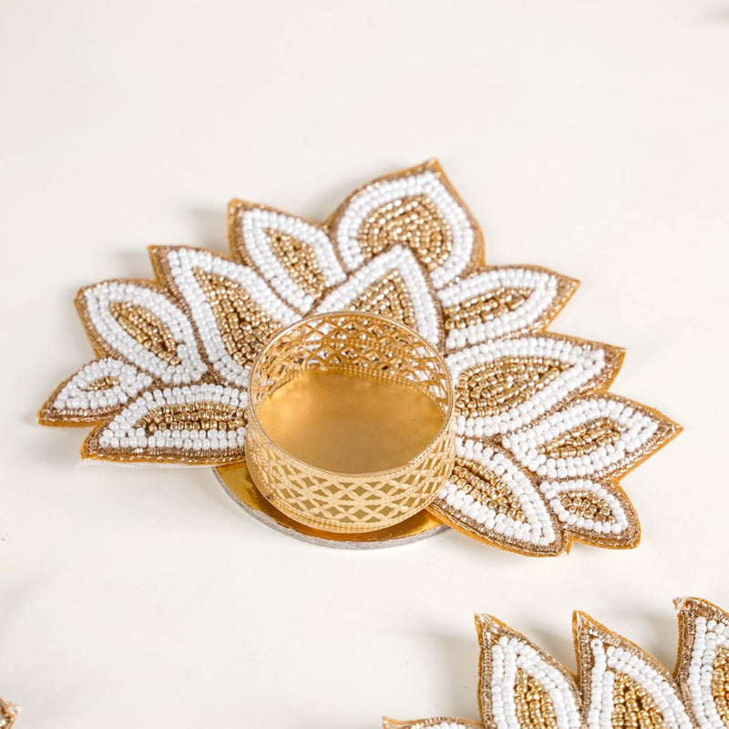 Lotus Tealight Candle Holder Set of 4 White