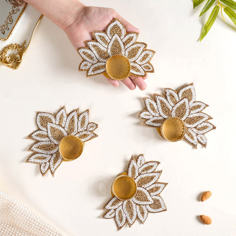 Lotus Tealight Candle Holder Set of 4 White