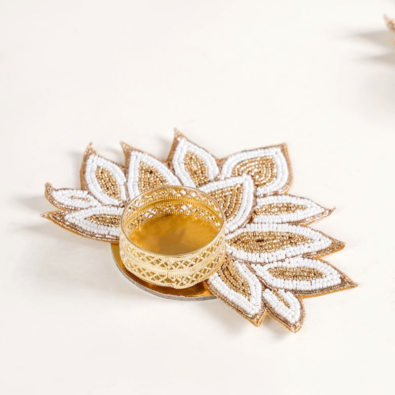 Lotus Tealight Candle Holder Set of 4 White