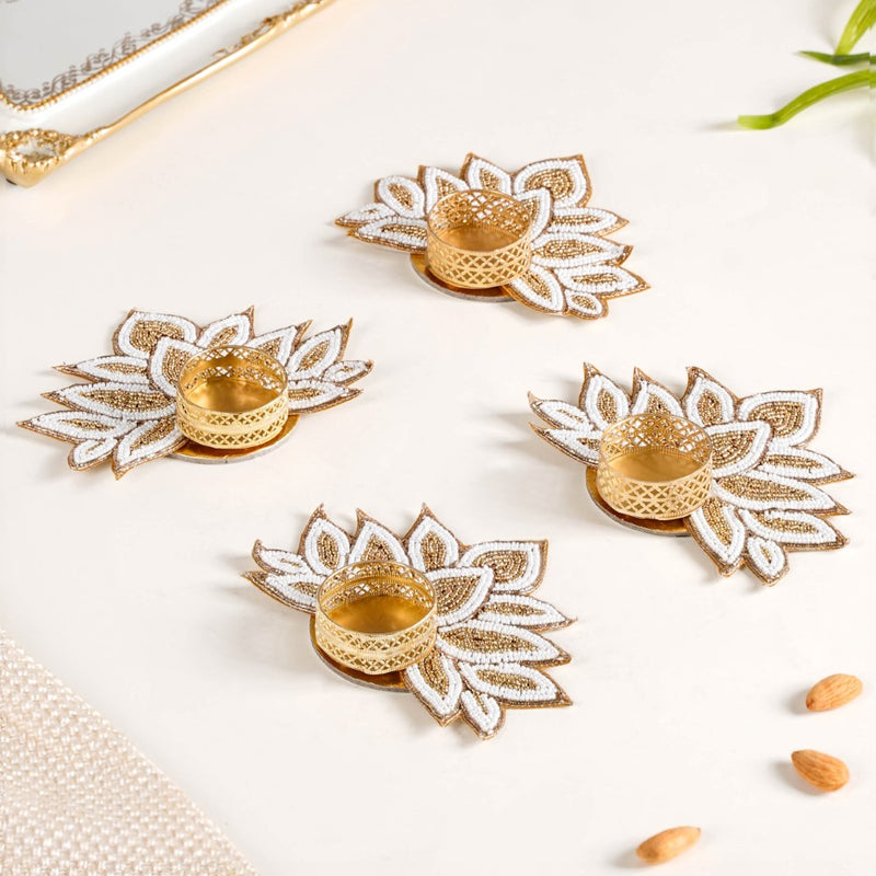 Lotus Tealight Candle Holder Set of 4 White