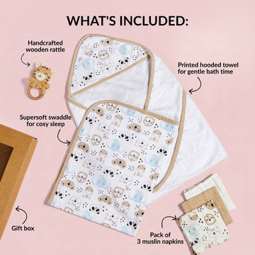 Wild One Baby Shower Gift With Towel Swaddle Rattle Napkin Set Of 6