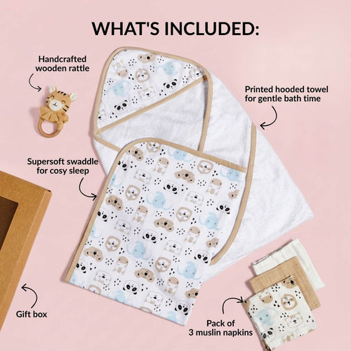 Wild One Baby Shower Gift With Towel Swaddle Rattle Napkin Set Of 6