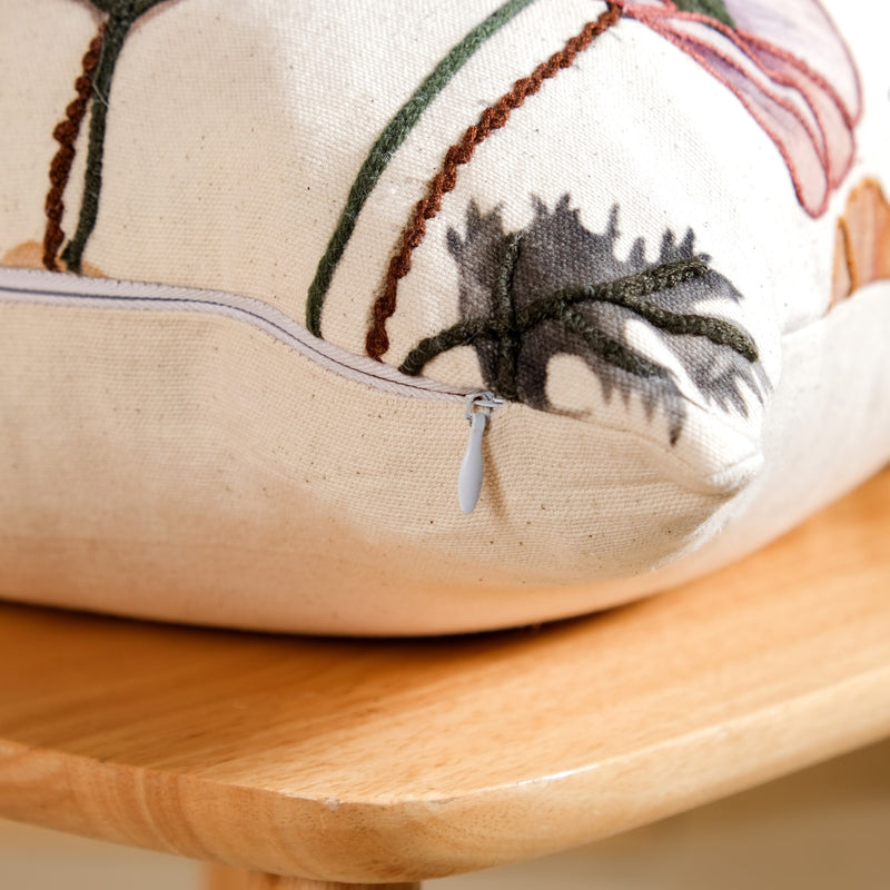 Poppy Flower Cotton Embroidered Cushion Cover 40x40cm