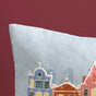 Winter Town Embroidered Cotton Cushion Cover 50x30cm
