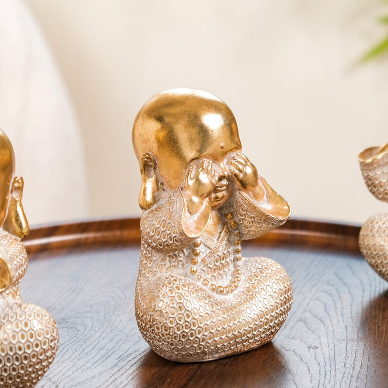 Wise Monk Trio Showpiece For Home Decor Gold