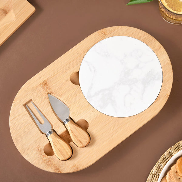 Wooden Cheese Platter Set With Marble Board And Cheese Cutlery