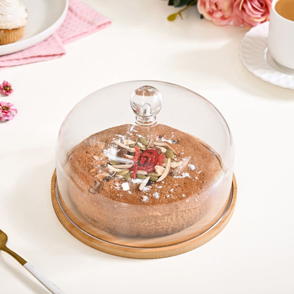 Wooden Cake Stand With Glass Cloche 17cm