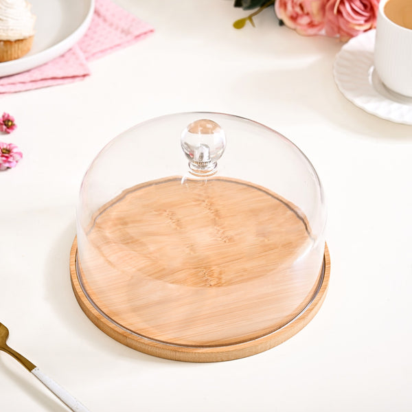 Wooden Cake Stand With Glass Cloche 17cm