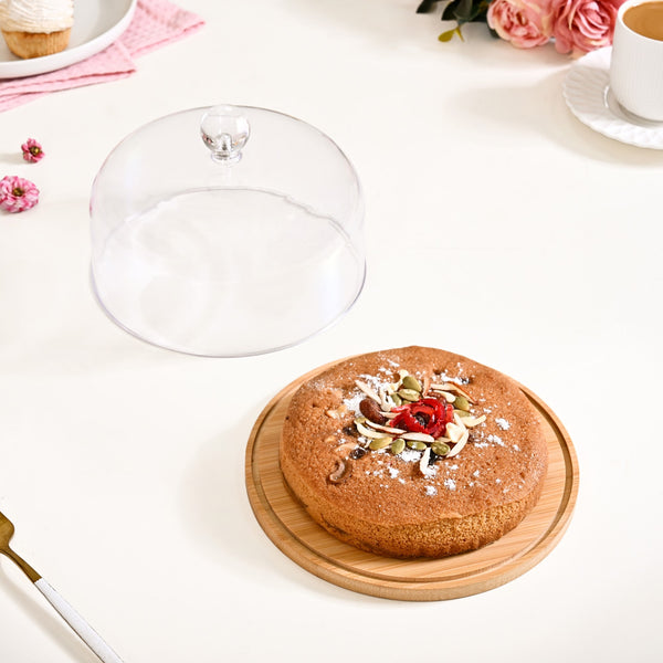 Wooden Cake Stand With Glass Cloche 17cm