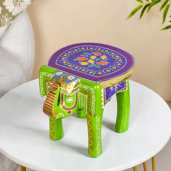 Handcrafted Vibrant Banjara Wooden Elephant Riser