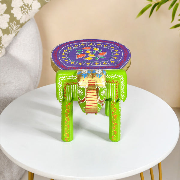 Handcrafted Vibrant Banjara Wooden Elephant Riser