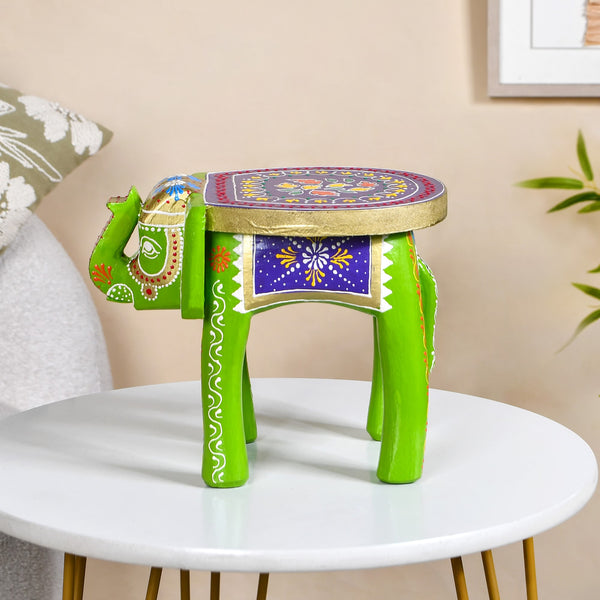 Handcrafted Vibrant Banjara Wooden Elephant Riser