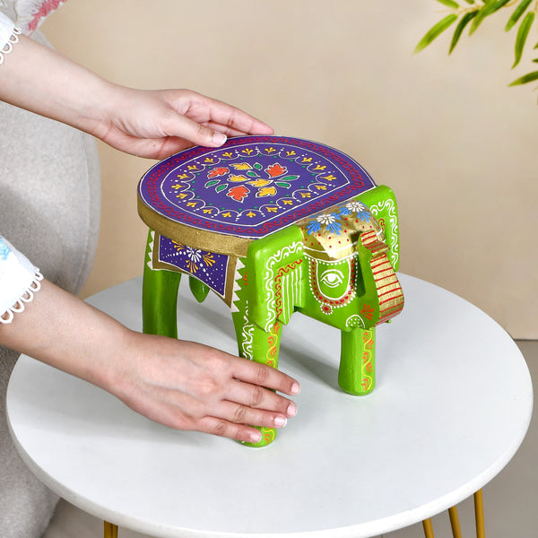 Handcrafted Vibrant Banjara Wooden Elephant Riser