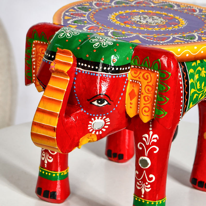 Heritage Carved Wood Elephant Decor Riser
