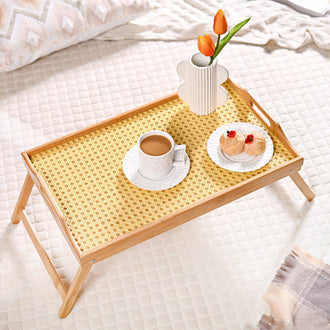 Wooden Folding Table With Rattan Weaving