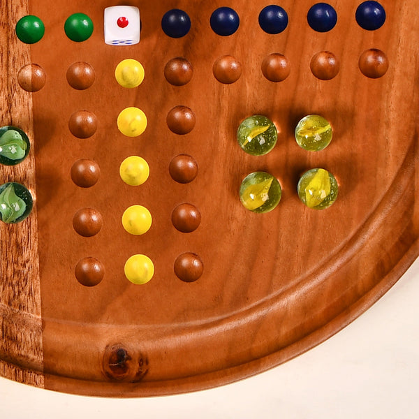 Wooden Ludo Solitaire 2-in-1 Game With Glass Marbles