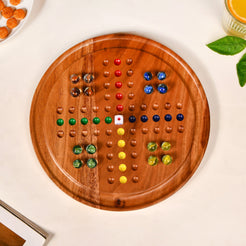 Wooden Ludo Solitaire 2-in-1 Game With Glass Marbles