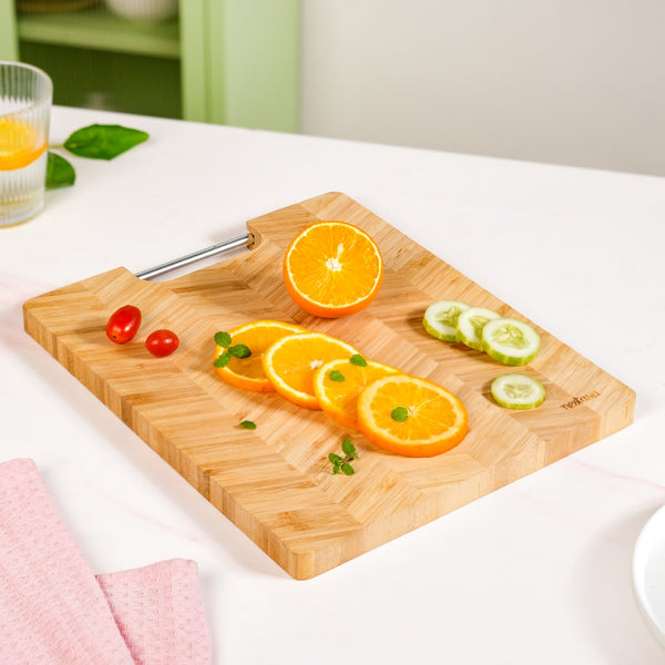 Wooden Platter With Metal Handle 12 Inch