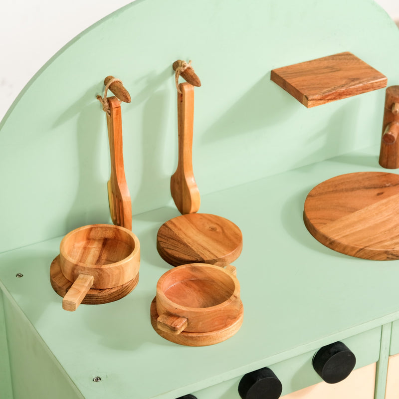 Stimulation Wooden Play Kitchen Set With Utensils