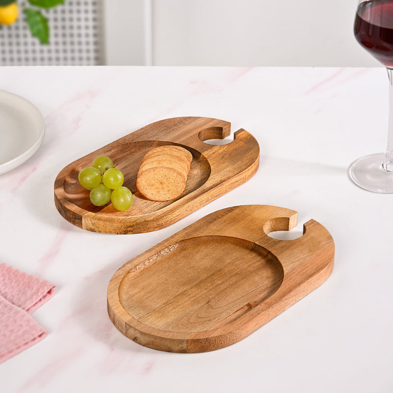 Wooden Wine And Dine Cocktail Platter Set Of 2