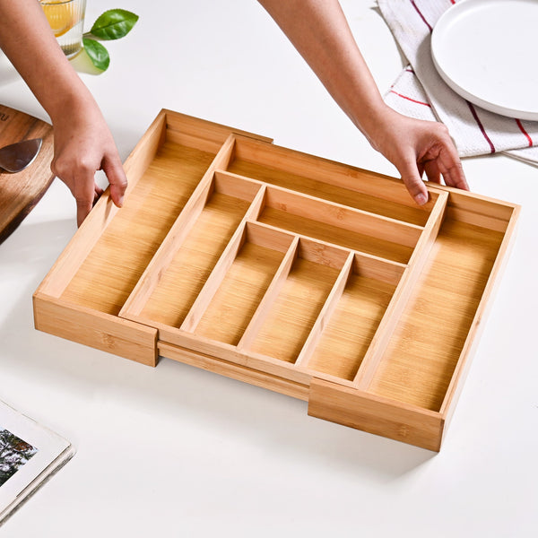 Adjustable Bamboo Kitchen Drawer Organiser For Cutlery