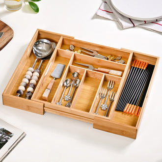 Adjustable Bamboo Kitchen Drawer Organiser For Cutlery