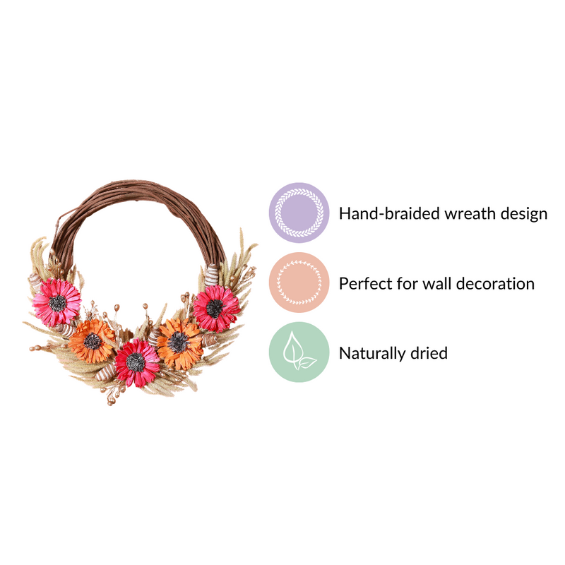 Eco Sustainable Flower Wreath For Home Multicolour- Artificial Flower Wreath, Multicolour Wreath, Home Decor Wreath