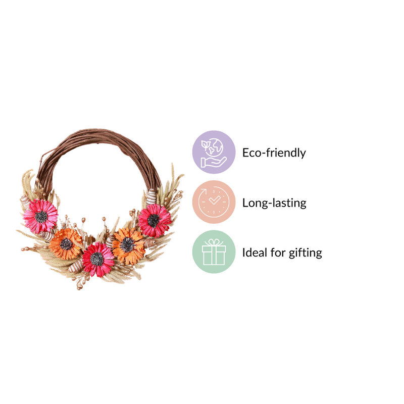 Eco Sustainable Flower Wreath For Home Multicolour- Artificial Flower Wreath, Multicolour Wreath, Home Decor Wreath