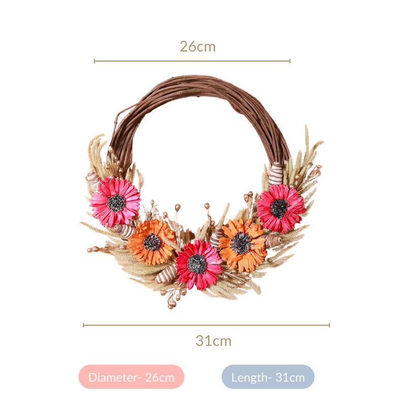 Eco Sustainable Flower Wreath For Home Multicolour- Artificial Flower Wreath, Multicolour Wreath, Home Decor Wreath