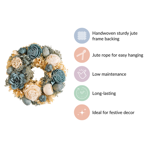 Sustainable Floral Wreath Garland Blue & White