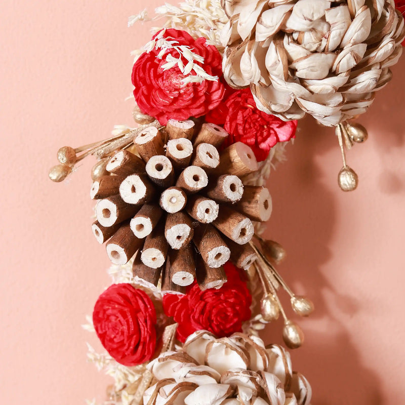 Sola Flower Wreath For Wall Decor Red & Beige