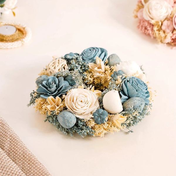 Sustainable Floral Wreath Garland Blue & White