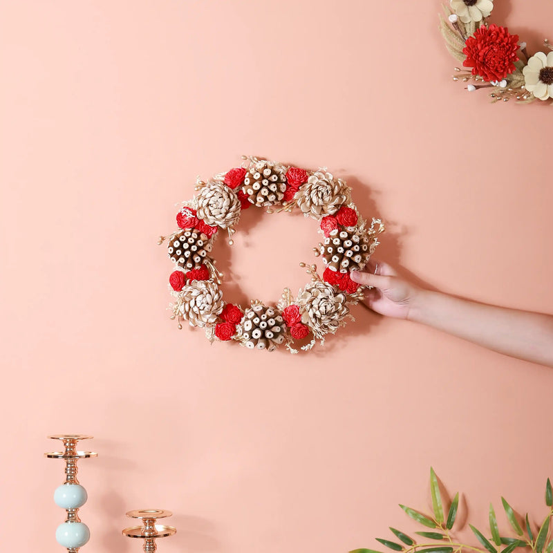 Sola Flower Wreath For Wall Decor Red & Beige