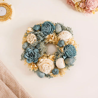 Sustainable Floral Wreath Garland Blue & White