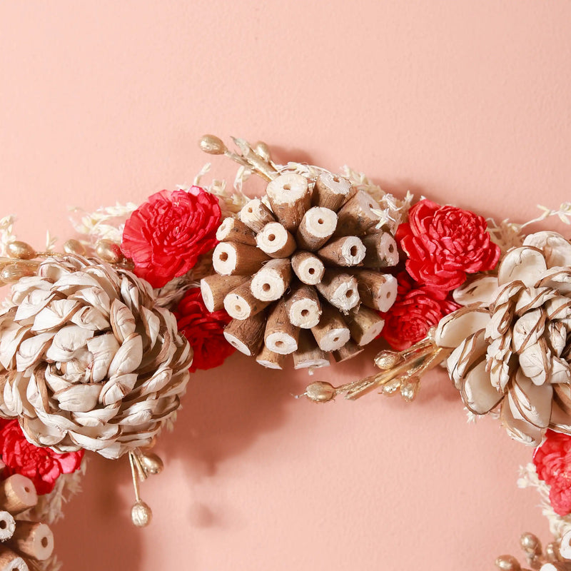 Sola Flower Wreath For Wall Decor Red & Beige