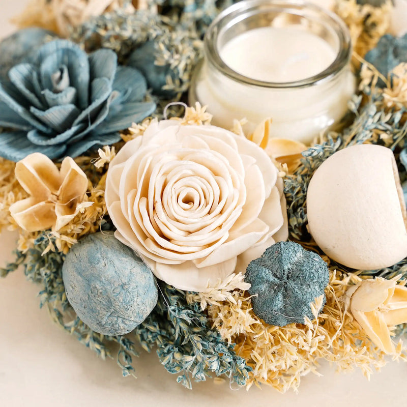 Sustainable Floral Wreath Garland Blue & White