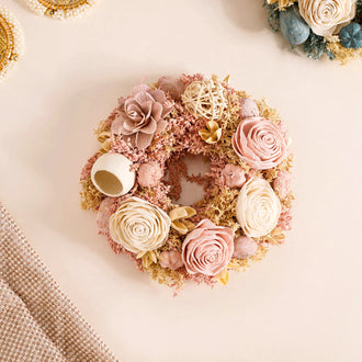 Eco-Friendly Rose Dried Flower Wreath Pink- Eco-Friendly Dried Flower Wreath, Decorative Dried Flower Wreath, Sustainable Flower, Floral Wall Decor