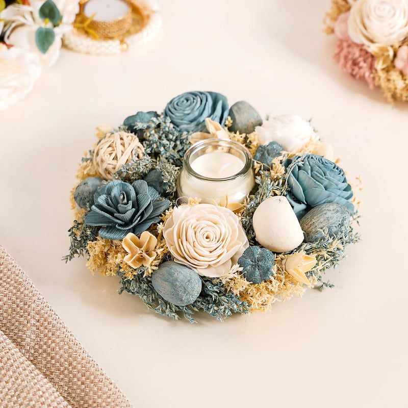 Sustainable Floral Wreath Garland Blue & White