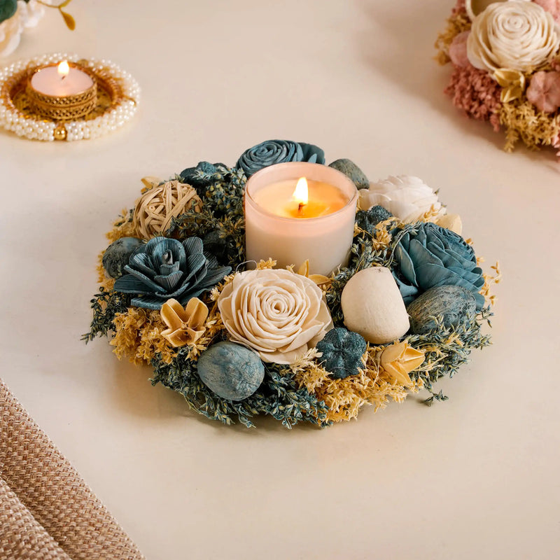 Sustainable Floral Wreath Garland Blue & White