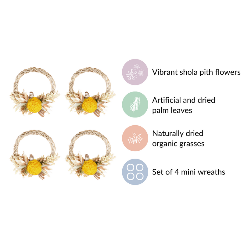 Mini Floral Garland Wreath For Wall Decor Set Of 4