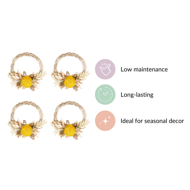 Mini Floral Garland Wreath For Wall Decor Set Of 4