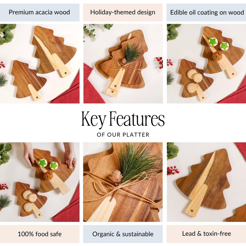 Xmas Tree Platter With Raffia Set Of 3