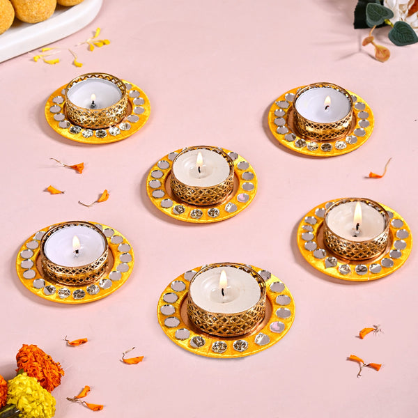 Tea Light Holders With Mirror Inlay Set Of 6