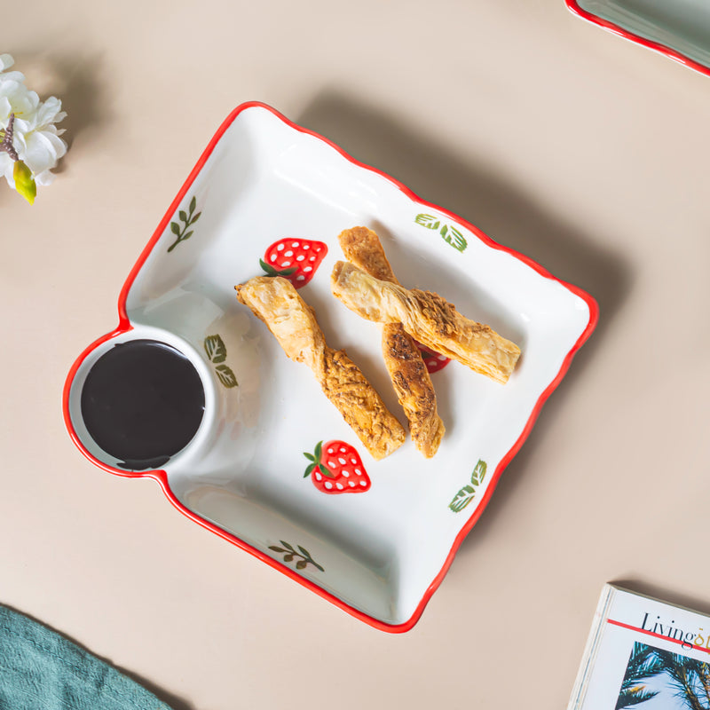 Berry Cute Strawberry Sectioned Plate Red - Serving plate, snack plate, momo plate, plate with compartment | Plates for dining table & home decor