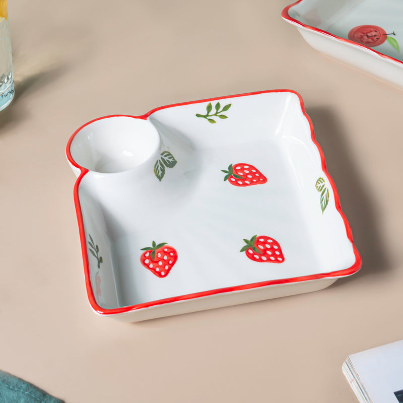 Berry Cute Strawberry Sectioned Plate Red - Serving plate, snack plate, momo plate, plate with compartment | Plates for dining table & home decor
